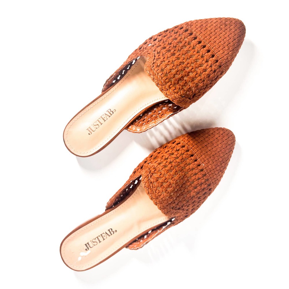 Just Fab Woven Mules Cute & Casual Cognac Woven Flats 8.5